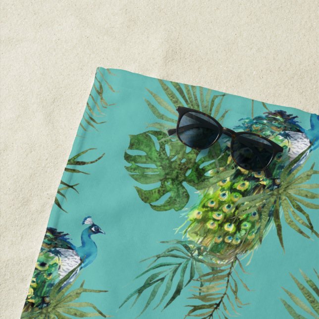 Peacock & Tropical Blätter Strandtuch (Beispiel)