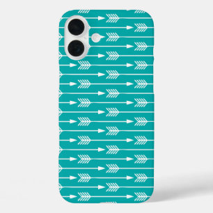 Peacock Turquoise Arrows Pattern iPhone 16 Plus Hülle
