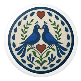 Peacock und Heart Pennsylvania Dutch Hex Sign Knob Keramikknauf