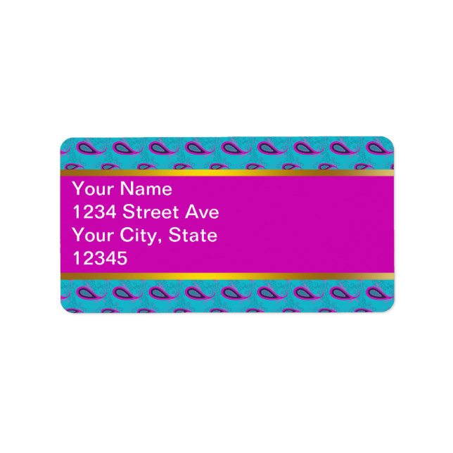 Peacock und Magenta Paisley Pattern Adressaufkleber (Vorne)