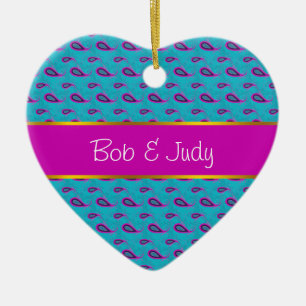 Peacock und Magenta Paisley Pattern Keramikornament