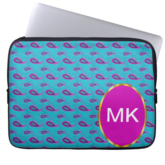 Peacock und Magenta Paisley Pattern Laptopschutzhülle (Vorderseite)