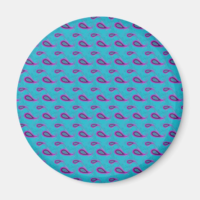 Peacock und Magenta Paisley Pattern Magnet (Vorne)