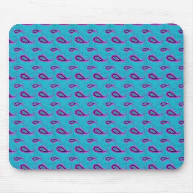 Peacock und Magenta Paisley Pattern Mousepad (Vorne)