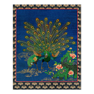 Peacock und Peahen, japanische Illustration, Poster