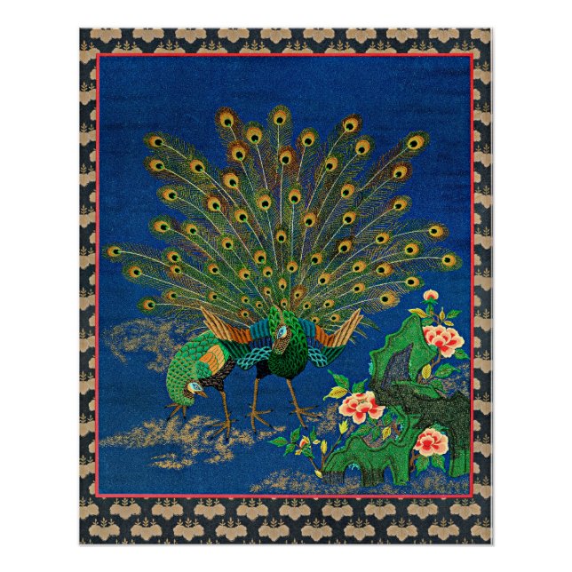 Peacock und Peahen, japanische Illustration, Poster (Vorderseite)