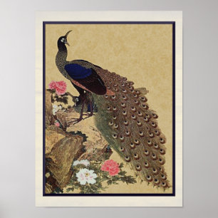 Peacock und Peonys Vintage japanische Kunst Poster