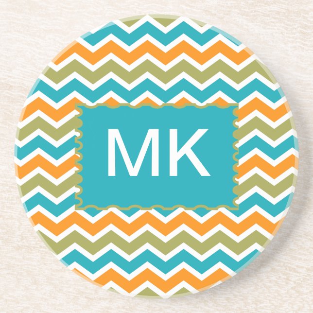 Peacock Vibrant Tribal Zigzag Sandstein Untersetzer (Vorne)