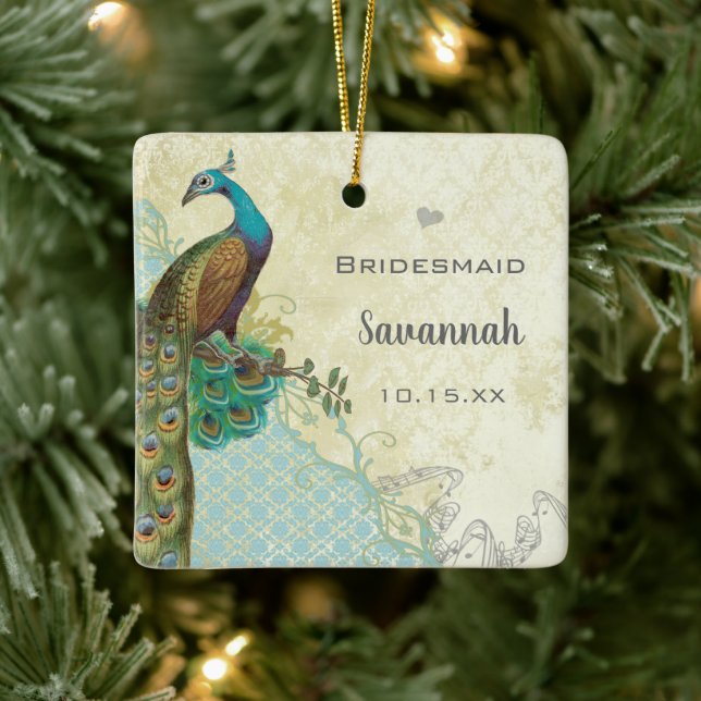 Peacock Vintag Bird Trauzeugin Bridesmaid Keramikornament (Baum)