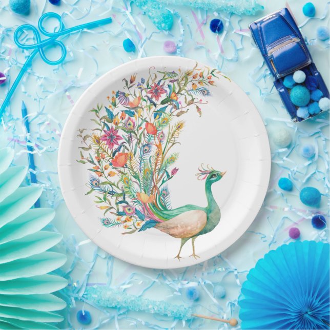 Peacock Vintag Illustrations-Teller Pappteller (Party)