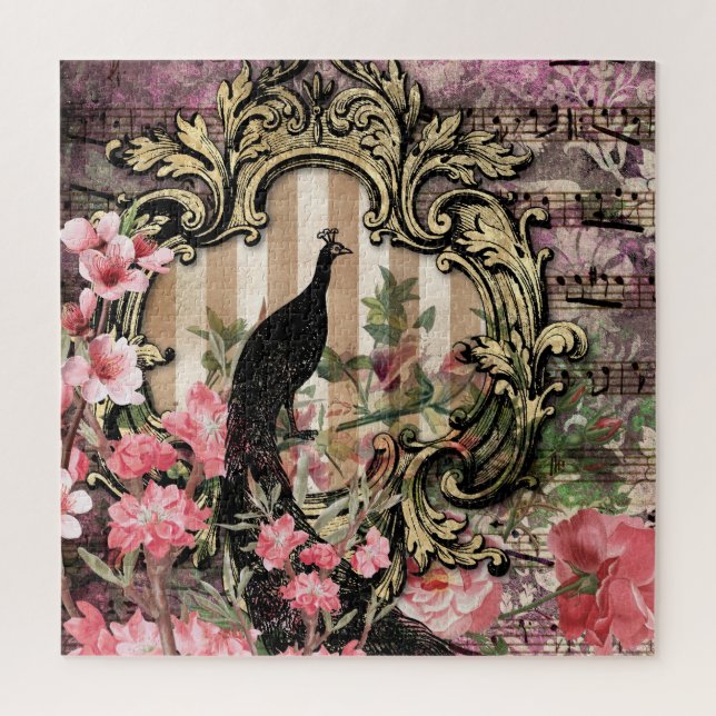Peacock Vintag rosa, florale Nocken Puzzle (Vertikal)