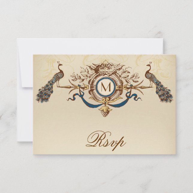 Peacock Vintage RSVP-Karte für Square Invites RSVP Karte (Vorderseite)