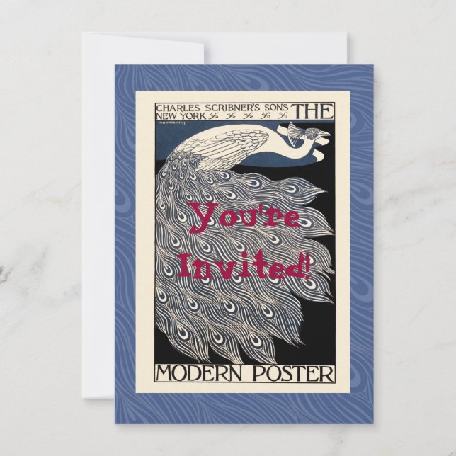 Peacock Vintages blaues Meer Einladung (Vorderseite)
