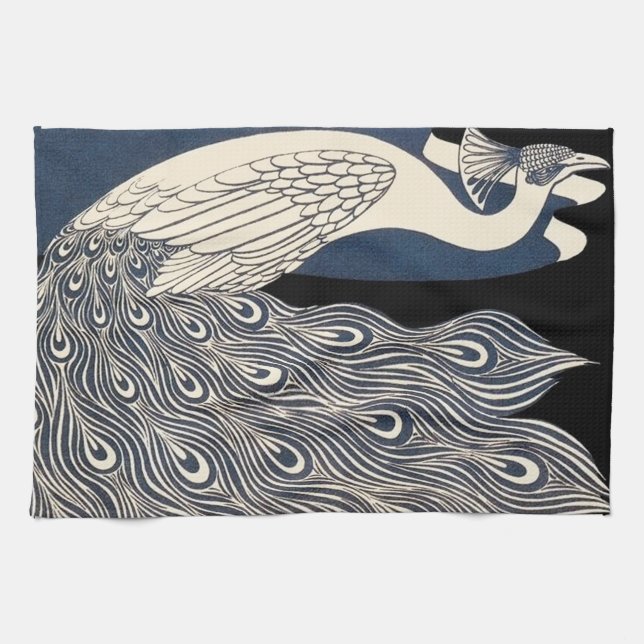 Peacock Vintages blaues Meer Geschirrtuch (Horizontal)