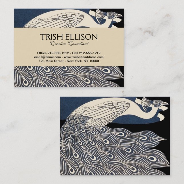 Peacock Vintages blaues Meer Visitenkarte (Vorne/Hinten)