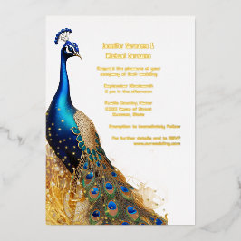 Peacock Vogel Luxus Gold Blau Grün real Folieneinladung