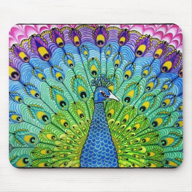 Peacock-Vogelanimation Mousepad (Vorne)