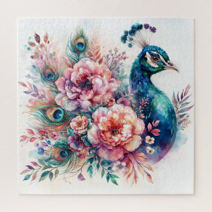 Peacock Wasserfarbenes Blumenportrait Puzzle