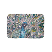 Peacock Wasserfarbenmalerei Vögel Bath Mat