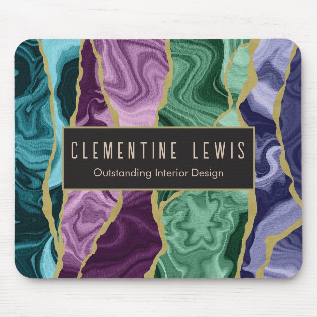 Peacock Watercolor Agate V1 Anpassbar Mousepad (Vorne)