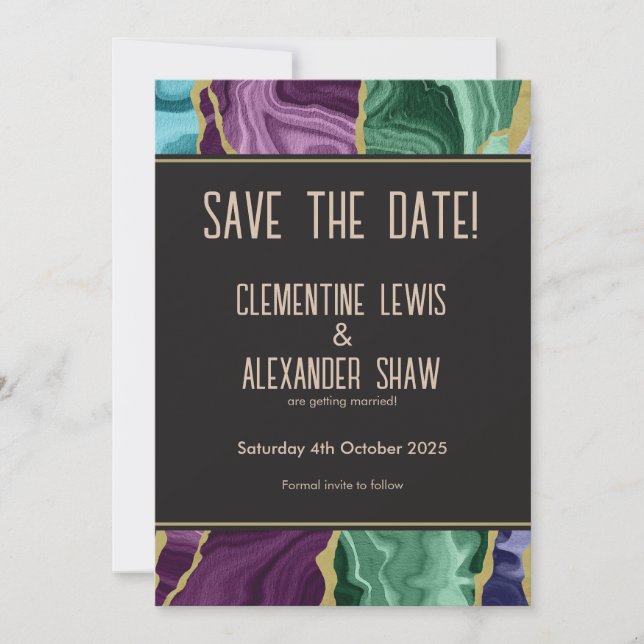 Peacock Watercolor Agate (v1) Save The Date (Vorderseite)