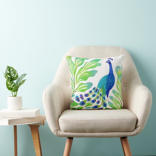 Peacock Watercolor Kissen (Stuhl )