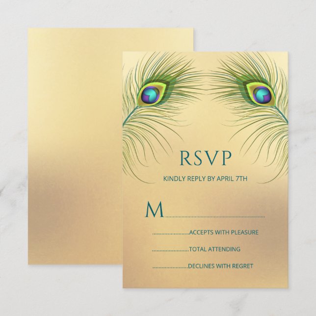Peacock Wedding Elegant Floral RSVP Karte (Vorne/Hinten)