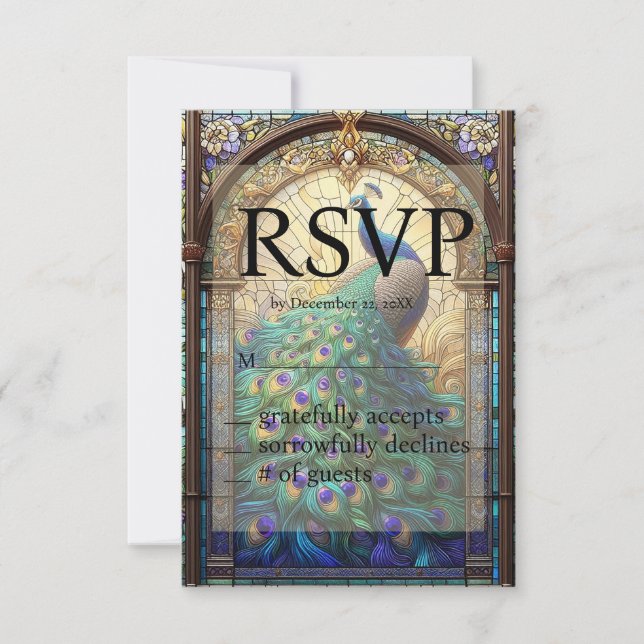 Peacock Wedding-Glass-UAWG RSVP Karte (Vorderseite)