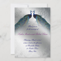 Peacock Wedding Invite Blue Silver Vintag Mod