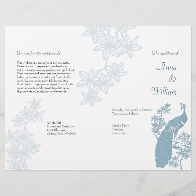 Peacock Wedding Program Flyer (Vorderseite)