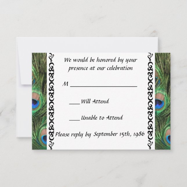 Peacock Wedding RSVP Karte (Vorderseite)