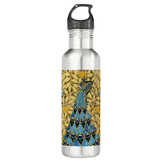 Peacocks Birds Rowan Trees Art Nouveau Edelstahlflasche (Vorderseite)
