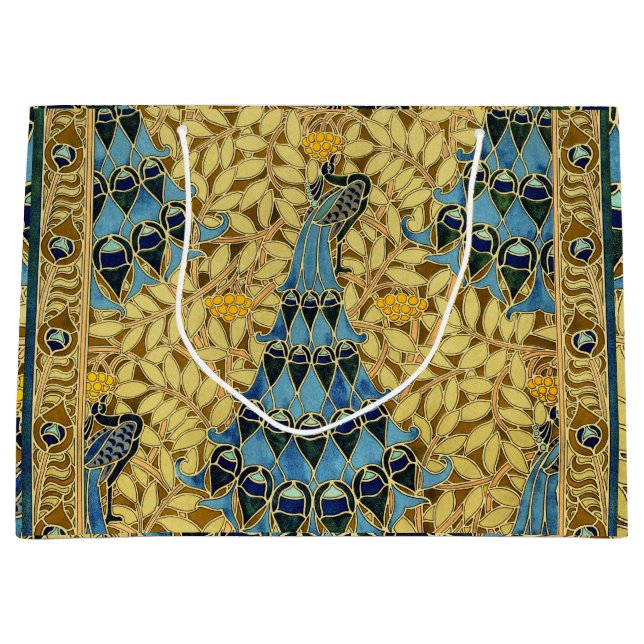 Peacocks Birds Rowan Trees Art Nouveau Große Geschenktüte (Vorderseite)