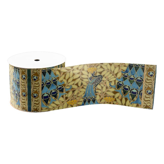Peacocks Birds Rowan Trees Art Nouveau Ripsband (Spule)