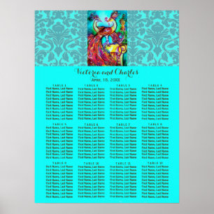 PEACOCKS Blue Damask Seating Chart der WEDD-LIEBE Poster