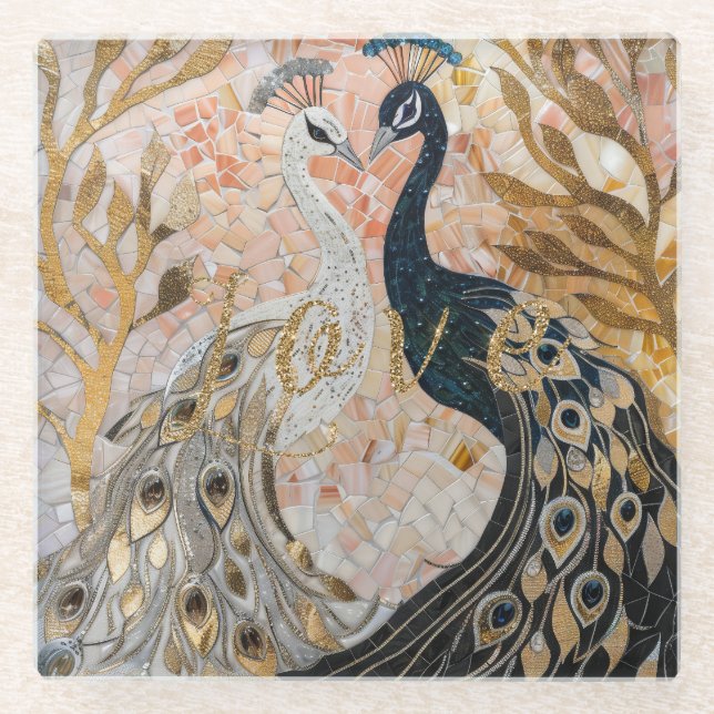 Peacocks Gold Glitzer Liebe Blush Rose Glasuntersetzer (Vorderseite)
