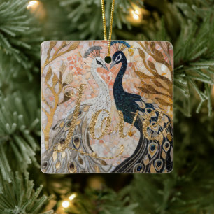 Peacocks Gold Glitzer Liebe Blush Rose Keramikornament