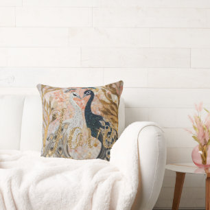 Peacocks Gold Glitzer Liebe Blush Rose Kissen