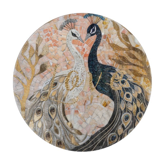 Peacocks Gold Glitzer Liebe Blush Rose Schneidebrett (Vorderseite)