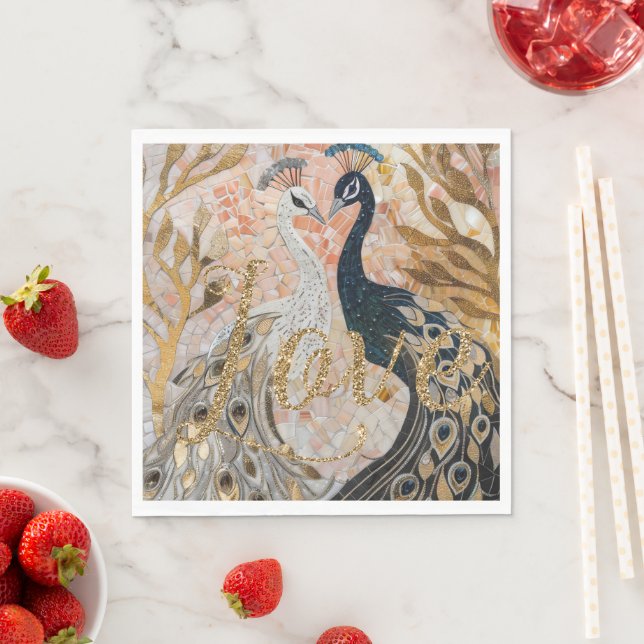 Peacocks Gold Glitzer Liebe Blush Rose Serviette (Beispiel)
