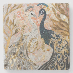 Peacocks Gold Glitzer Liebe Blush Rose Steinuntersetzer