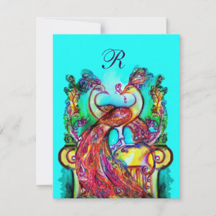 PEACOCKS IN LIEBE MONOGRAM Rot-Blau Türkis Grün Einladung