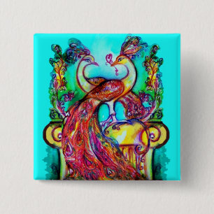 PEACOCKS IN LIEBE MONOGRAMM Rot-blaue Turquase grü Button