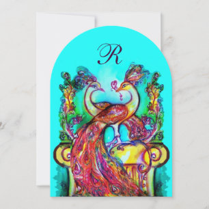 PEACOCKS IN LIEBE MONOGRAMM Rot-blaue Turquase grü Einladung