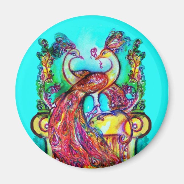 PEACOCKS IN LIEBE MONOGRAMM Rot-blaue Turquase grü Magnet (Vorne)