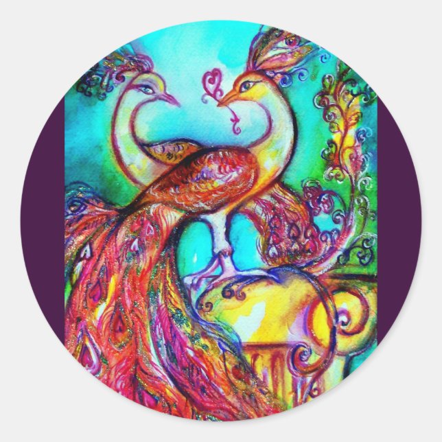 PEACOCKS IN LIEBE MONOGRAMM Rot-blaue Turquase grü Runder Aufkleber (Vorderseite)