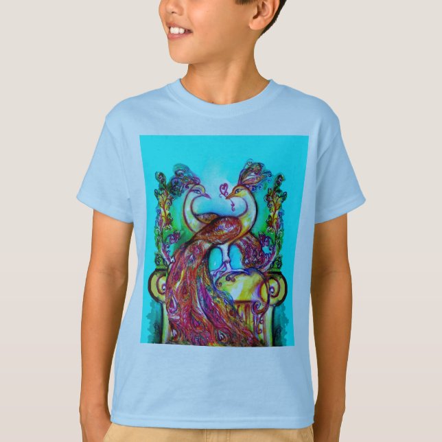 PEACOCKS IN LIEBE MONOGRAMM Rot-blaue Turquase grü T-Shirt (Vorderseite)