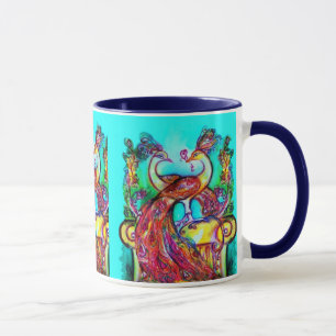 PEACOCKS IN LIEBE MONOGRAMM Rot-blaue Turquase grü Tasse