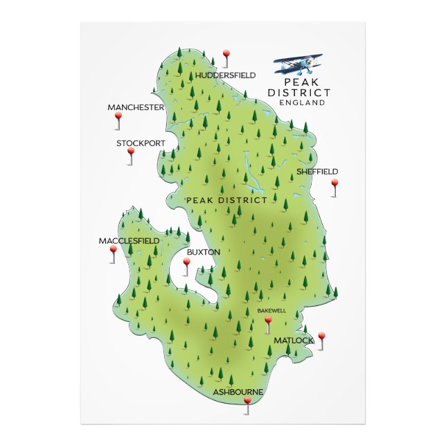 Peak-District-England-Karte Fotodruck (Vorne)