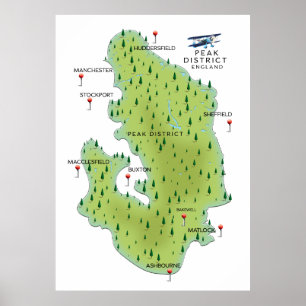 Peak District England Karte Poster